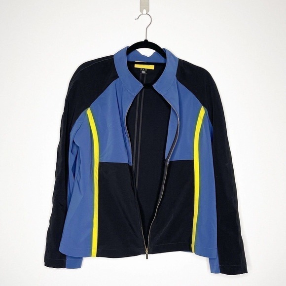 St. John Gold Label Jacket Light Weight Zip Up Blue Black Neon M EUC - Picture 3 of 7
